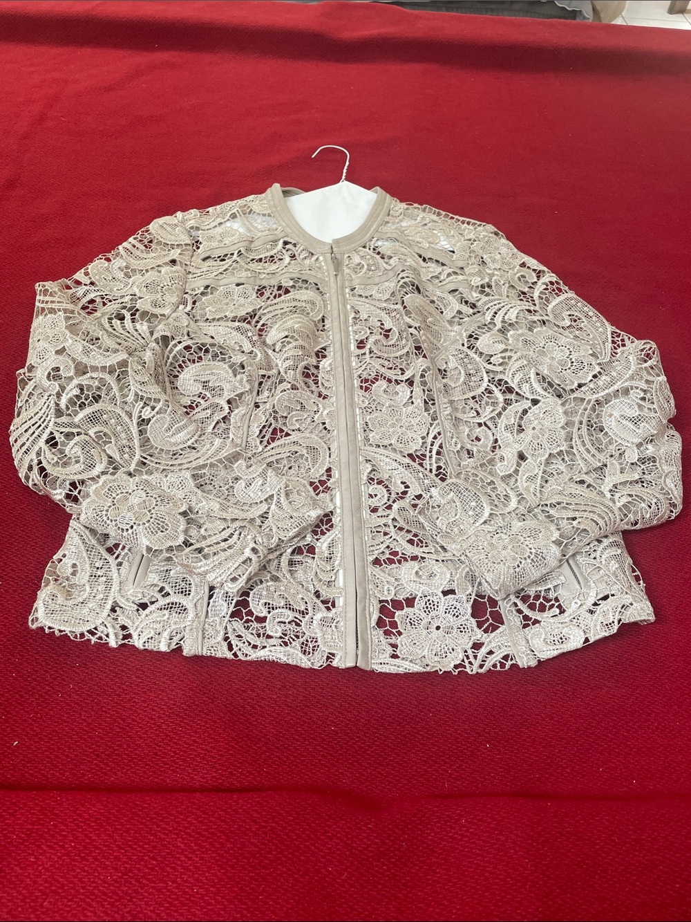 INC International Concepts Lace Zip-Front Jacket - Beige